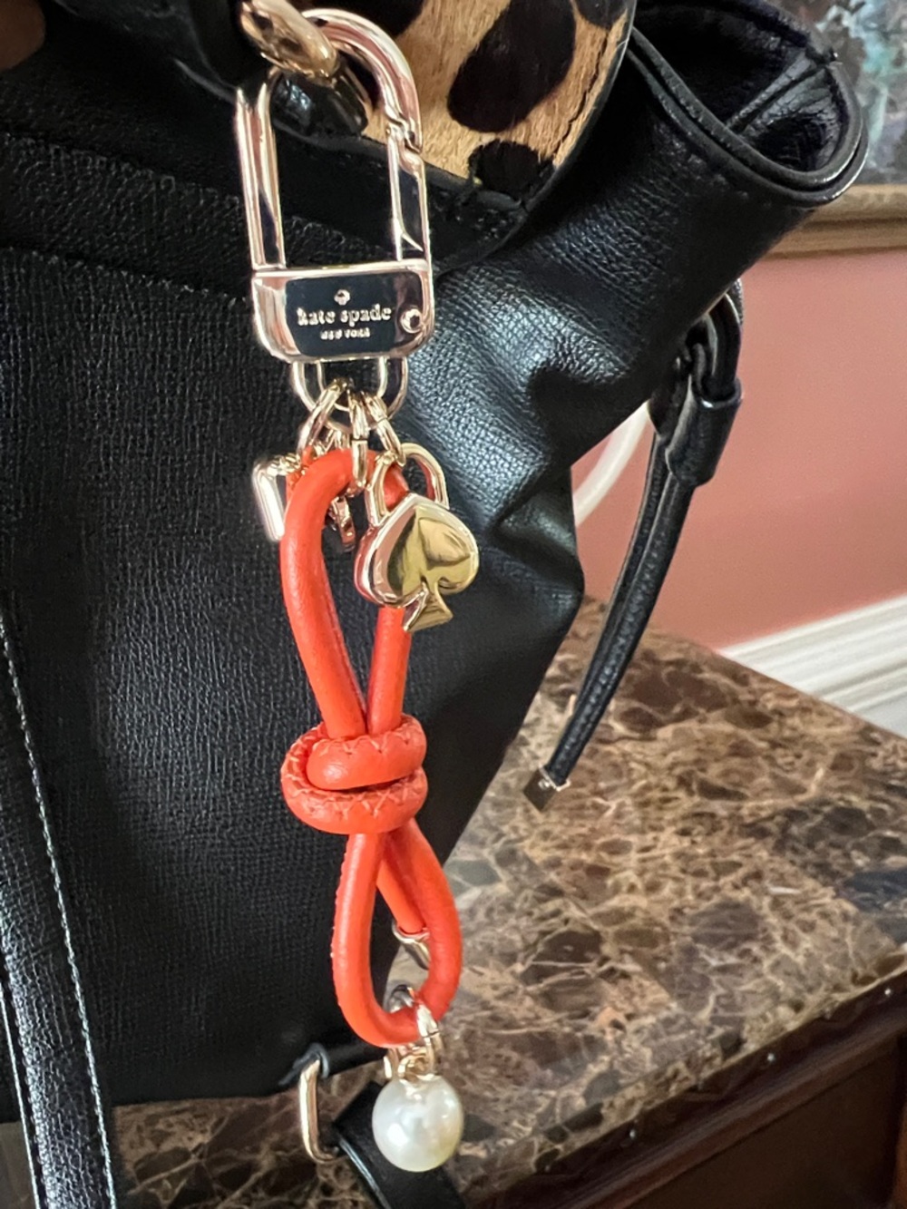 kate spade Orange Leather Knot Key Charm with Pearl and Spade charm only